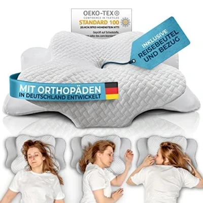 Bild av Glückstoff® Ortopedisk kudde (certifierad för alla typer av sömn) huvudsmärtor minnesskum nackstödskudde ergonomisk huvudkudde, sidosovkudde, vit