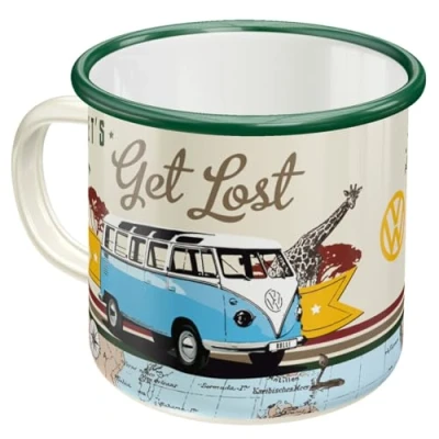 Bild av Nostalgic Art Emaljmugg i retrostil, Volkswagen Bulli Let&#039;s Get Lost Presentidé för VW buss, Campingbägare, Deko vintagedesign, 360 ml