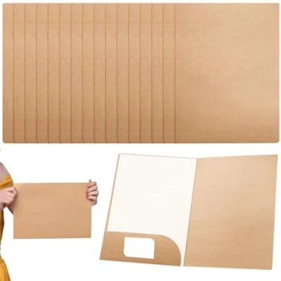 Bild av 16 stycken dokumentmapp A4 kraftpapper: Presentationsmapp med kortslitsar, 310 x 220 mm mapp projektmappar, ringpärm papper för kontor, hem, skola och företag (brun)