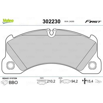 Bild av VALEO 302230 Jeu de plaquettes frein Essieu avant contact signal d&#039;usure exclu avec tôle anti bruit PORSCHE: Cayenne, Panamera, Macan
