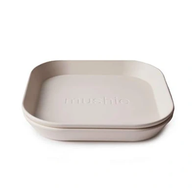 Bild av mushie barn fyrkantiga middagstallrikar Set med 2 BPA fri diskmaskin och mikrovågsugn Elegant lätt att hålla Tillverkad i Danmark Ivory