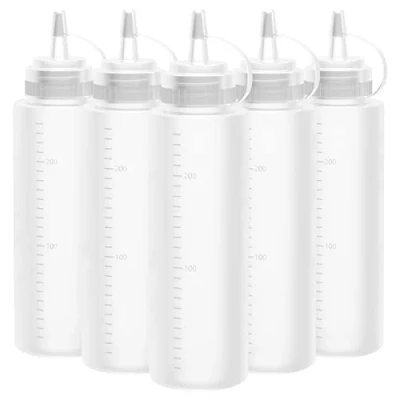 Bild av Lestiven Plast squeeze flaska, 5 st, 240 ml, 8 oz, klämflaska med lock läckagesäker, BPA fri, för ketchup, senap, mayo, heta såser, olivolja