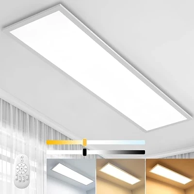 Bild av Aimosen Dimbar LED taklampa, panel, 100 x 25 cm med fjärrkontroll, 28 W, platt taklampa stark ljusstyrka, 2 700 K 6 500 varmvit kallvit dagslju för kontor, verkstad, vardagsrum, kök