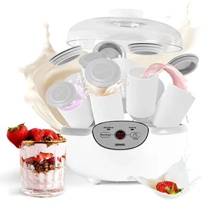 Bild av Duronic YM2 Yoghurt Maskin 20W 8x Keramik Burkar Elektrisk Digital Display Timer Funktion Gör Färsk Hälsosam av Frukt eller Bär i Ditt Eget Kök