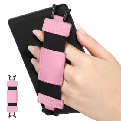 Bild av MoKo Mjuk handledsrem för 68 tum Kindle eReaders Fire Tablet Kobo/Voyaga/Sony E Book surfplatta, mångsidig säkerhetsrem med hög elasticitet, lätt halkfritt stativ, rosa
