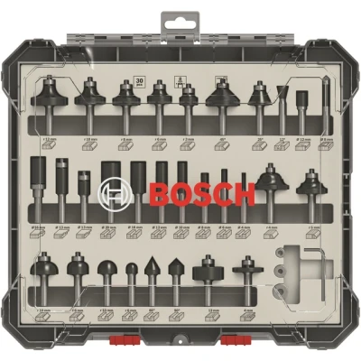 Bild av Bosch Frässtålsats, 30 delar, blandad, 8 mm skaft piece Mixed Application Router Bit Set.