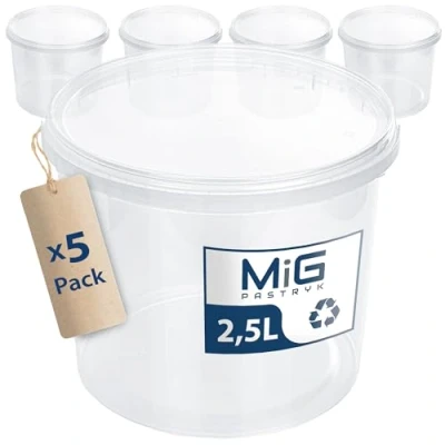 Bild av MIG transparent hink med lock 2,5 l 5 x lufttät och livsmedelssäker plasthink stapelbar liten för hushåll industri perfekt insättning förvaring
