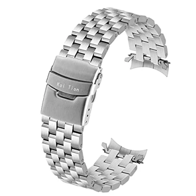 Bild av Kai Tian 5 rader rostfritt stål klockarmband böjda ändar 20 mm 22 Armband för män kvinnor dubbelt spänne svart silver, Silber, 22mm,