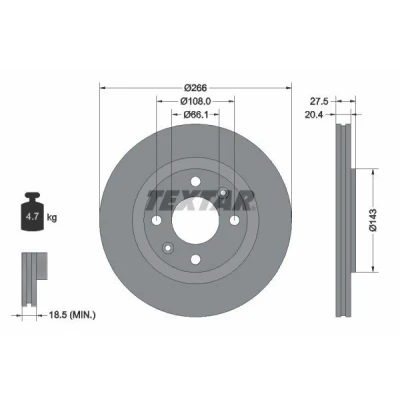 Bild av TEXTAR PRO 92048103 Disque de frein PEUGEOT: 206 3/5 portes, 306 Partner I Combispace, CITROËN: Xsara 5 Picasso