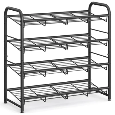 Bild av SONGMICS Skoskåp med 4 nivåer, stapelbar förvaringshylla, upp till 16 par, metall, 68,5 x 27,5 65 cm, för höga klackar, sneakers, tofflor, i entré, svart LMR067B01