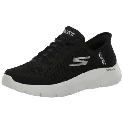 Bild av Skechers Go Walk Flex Skor för dam, handsfree, dra på Grand Entry, svart/vit, 6.5 Wide