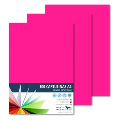 Bild av RAYLU PAPER färgade papper A4, 100 st. ark, 180 g/m², 210 x 297 mm, färgat för kontor och hantverk (fuchsia)