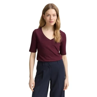 Bild av TOM Tailor MIT Vausschnitt Tshirt bas, Storlek: XS, Bordeaux red