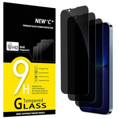 Bild av NEW&#039;C 3 Pack, Privacy skärmskydd i glas för iPhone 13 Pro Max, 14 Plus (6,7 tum), balanserad 35 graders sekretessvinkel med ögonskydd, Ultra hållbar 9H hårdhet, bubbelfri