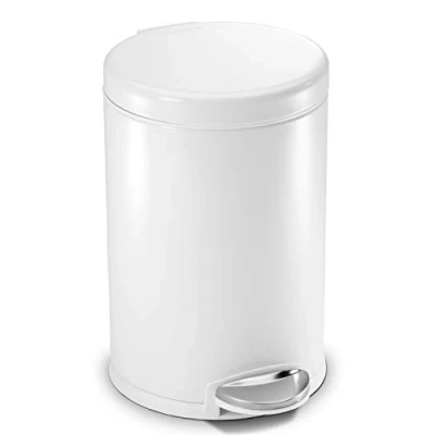 Bild av simplehuman CW1853CB 4,5 L rund pedalfack, liten soptunna för badrum sovrum kontor, stark stålpedal, tyst mjukt stängande lock, inre hink, halkfri bas, vitt stål