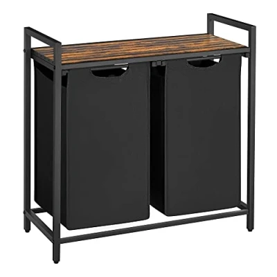 Bild av Vasagle BLH201B01V1 smutstvättkorg, 2 fack, med avtagbara Oxford tygväskor, metallram, x 46 liter, 73 33 72 cm, rustik brun och svart
