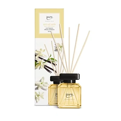 Bild av ipuro Essentials Rumdoft mjuk vanilj 100 ml Rumfräschare med vanilj, sandelträ, lakrits, persikoblomma och karamelldoft arom diffuser ätpinnar luftrenare för hemmet