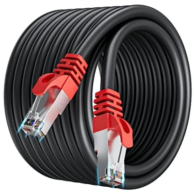 Bild av 20m Nätverkskabel Cat 7 höghastighets Internet Kabel LAN 10Gbps 600MHz Skärmad SFTP RJ45 Utomhus Lång Ethernet 20 Meter Väderbeständig Gigabit Patchkabel Svart för Switch Router Modem