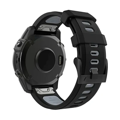 Bild av MoKo Watch Strap Compatible with Garmin Fenix 7/7 Pro/6/6 Pro/5/5 Plus/Forerunner 965/955/945/Instinct Solar/Instinct 2, Quick Fit 22mm Soft Silicone Replacement Band Sport Wristband, Black/Gray