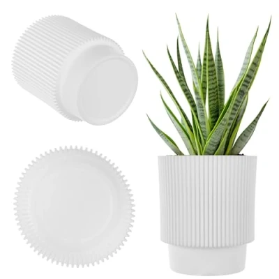 Bild av KADAX Dekorativ blomkruka av plast, rund växtkruka för inomhus och utomhusbruk, modern ytterkruka inomhusväxter (vit, 14 cm)