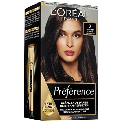 Bild av L&#039;Oréal Paris permanent hårfärg, hårfärgningsset med färg och färgglans vård balsam, préférence, 3 mörkt naturbrun, set om