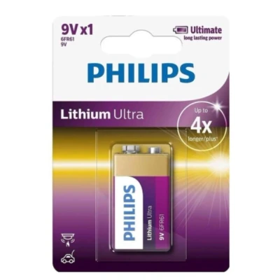 Bild av Philips Lithium Ultra Batteri 6FR61LB1A/10, Engångsbatteri, 9V, Litium, 9 V, 1 styck, Cd (kadmium), Hg (kvicksilver), Pb (bly)