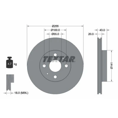 Bild av TEXTAR PRO 92115603 Disque de frein 255 20 04/06 100 ventilé l&#039;intérieur revêtu sans boulon fix roue, moyeu roue