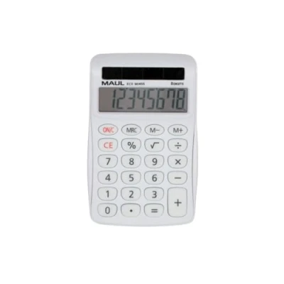 Bild av MAUL miniräknare Eco MJ 455 solar med 8 ställen display hållbar av återvunnen plast standardfunktioner blå ängel/uz116 vit