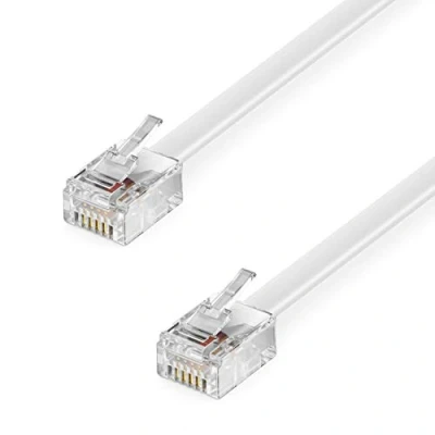 Bild av deleyCON 1m Telefonkabel RJ11 Modulär Kabel 6P4C Western till Kontakt Platt Telefonuttag Modem Router Fax ISDN DSL VDSL Internet Vit