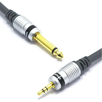 Bild av uttag 6,35 mono till mini 3,5 stereo 1,5 m kabel Vitalco 1/8 tum TRS 1/4 TS kontakt mm ljudadapter hane