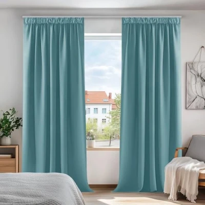Bild av Deconovo mörkläggningsgardiner värmeisolerade för rum gardinstång energisparande supermjuka pennvecksgardiner sovrum 132 x 150 cm himmelsblå 2 paneler