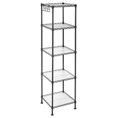 Bild av SONGMICS Badrumshylla, robust metallförvaringsställ, total lastkapacitet 100 kg, med 5 PP ark, avtagbara krokar, 30 x 123,5 cm, utbyggbar design, för litet utrymme, svart LGR23BK