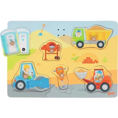 Bild av Goki Wooden Shape Puzzle Construction Site with Sound 6 pcs. Trä