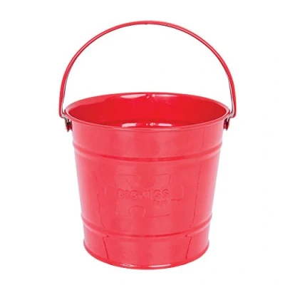 Bild av Bigjigs Toys Red Children&#039;s Bucket Steel Garden &amp; Beach with Riveted Swivel Handle, Quality Outdoor Toys, Ideal Crabbing Toy