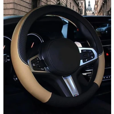 Bild av Mikrofiber läder rattskydd vågig linje skarv X söm beige