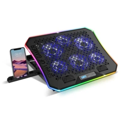 Bild av Spirit Of Gamer AIRBLADE 1200 RGB ventilerat bärbart PC stativ 10 tum till 19 6 upplysta tysta fläktar bärbar dator kylare lutning med lägen telefonhållare ingår
