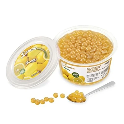 Bild av Popping Boba för bubbelté Fruktpärlor, exploderande bubblor 450 gram citron INGA konstgjorda färger Mindre socker, riktig fruktjuice 100 % vegan och glutenfri