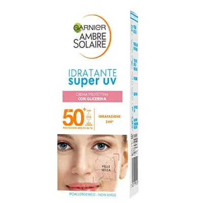 Bild av Garnier Fuktgivande ansiktskräm Super UV, för torr hud, SPF 50+, snabbabsorberande, med glycerin, Ambre Solaire 50 ml