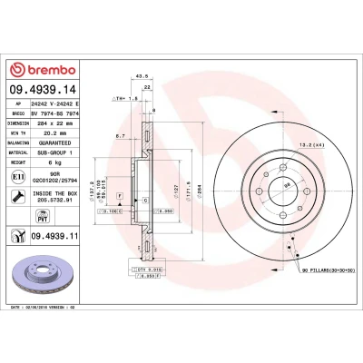 Bild av BREMBO 09.4939.14 Disque de frein 284 22 4 ventilé l&#039;intérieur avec vis/boulons FIAT: Qubo, BRAVO 2, Stilo 3/5 portes, LANCIA: Lybra Berline