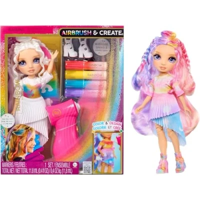 Bild av Rainbow High Air Brush &amp; Create 1 st mode gör det själv docka med airbrush kit, tvättbara regnbågsmarkörer, långt hår, lila ögon, kreativt spel ålder 412