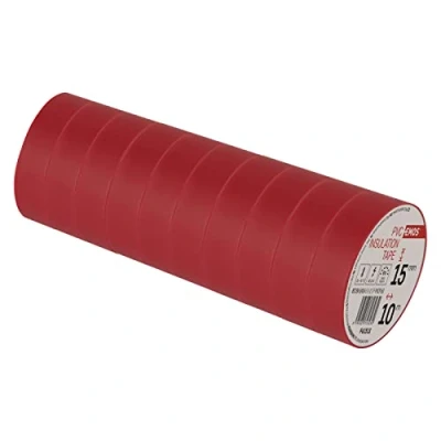 Bild av EMOS PVC isoleringsband, rött 10 pack, 15 mm x m, 0,13 bandtjocklek, självhäftande, hög spänningsbeständighet och applikationstemperaturområde, UV resistent, vattentät förening, utan textiltyg
