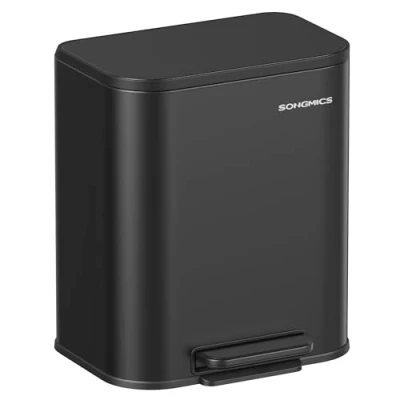 Bild av SONGMICS kökssoptunna, 20L pedalsoptunna, stålsoptunna, mjukstängt lock, förblir öppet, innerhink, bred halkfri pedal, bläcksvart LTB542B02