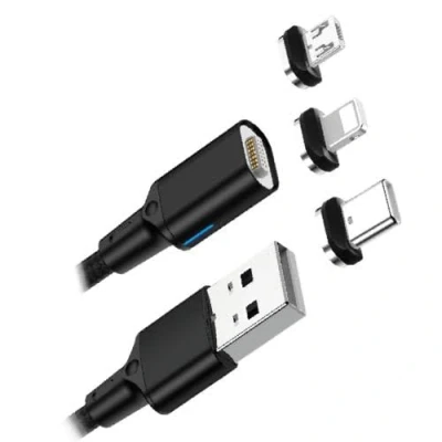 Bild av APM 1M magnetisk laddningskabel, med 3 i 1 magnetändar, 3A snabbladdning, USB till Lightning/USB C/Micro USB, kompatibel iPhone 15 14, Samsung S23 bärbar surfplatta, 570380