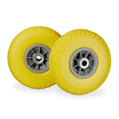 Bild av 4 x säckkärrhjul, punkteringssäkra massiva gummidäck, 3,004 tum, 20 mm axel, upp till 80 kg, 260 85 mm, reservhjul, gul grå