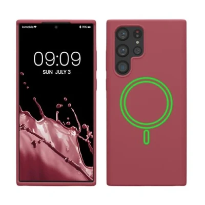 Bild av kwmobile TPU silikonfodral kompatibelt med Samsung Galaxy S22 Ultra magnetiskt fodral MagSafe mörk ros