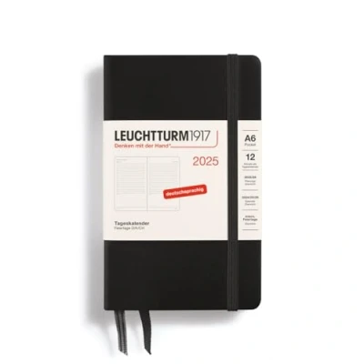 Bild av LEUCHTTURM1917 370599 dagkalender 2025, ficka A6 hårt omslag 12 månaders planerare och anteckningsbok, 80 g, linjerad svart