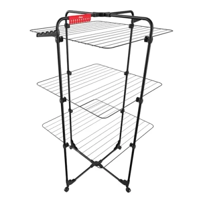 Bild av Vileda Mixer 3 Ultimate torkställ (Black Edition), torkställning, 30 m torryta, flexibel, enkel förflyttning och transport, svängbara hjul, extra utrymme för små delar, Eco Pack