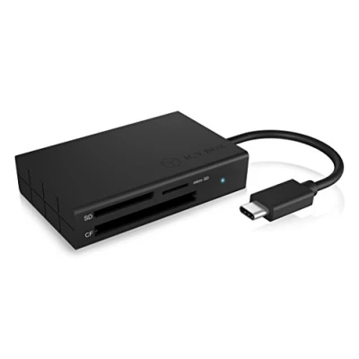 Bild av ICY BOX IB CR401 C3 USB 3.0 Type C kortläsare för CF, SD och microSD minneskort, 4.0/UHS II, aluminium, integrerad kabel, svart