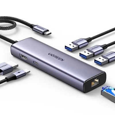 Bild av UGREEN USB C Dockningsstation med 4K HDMI, Ethernet, PD 100W, 3 A 3.0 Hub 5Gbps kompatibel MacBook Pro/Air, iPad Surface Pro/Go, Galaxy Tab/S23/S22, Steam Deck, Switch