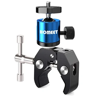 Bild av Homeet Camera Clamp Mount Tripod Super Metal with Blue Ball Head 1/4 &amp; 3/8 Inch Thread Adapter for Action Camera, DSLR LCD/DV Monitor,